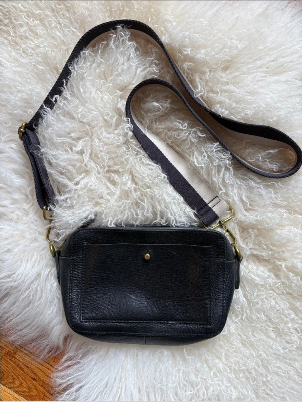 Black Leather Crossbody Bag with Contrast Strap/new with tags